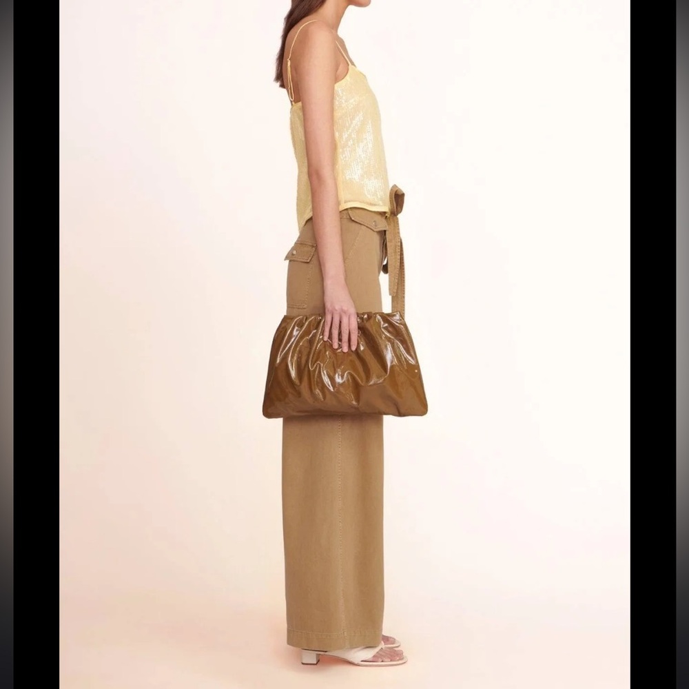 STAUD Shiny Olive Green Phoebe Shoulder Bag